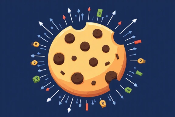 Illustration of a cookie icon with digital elements